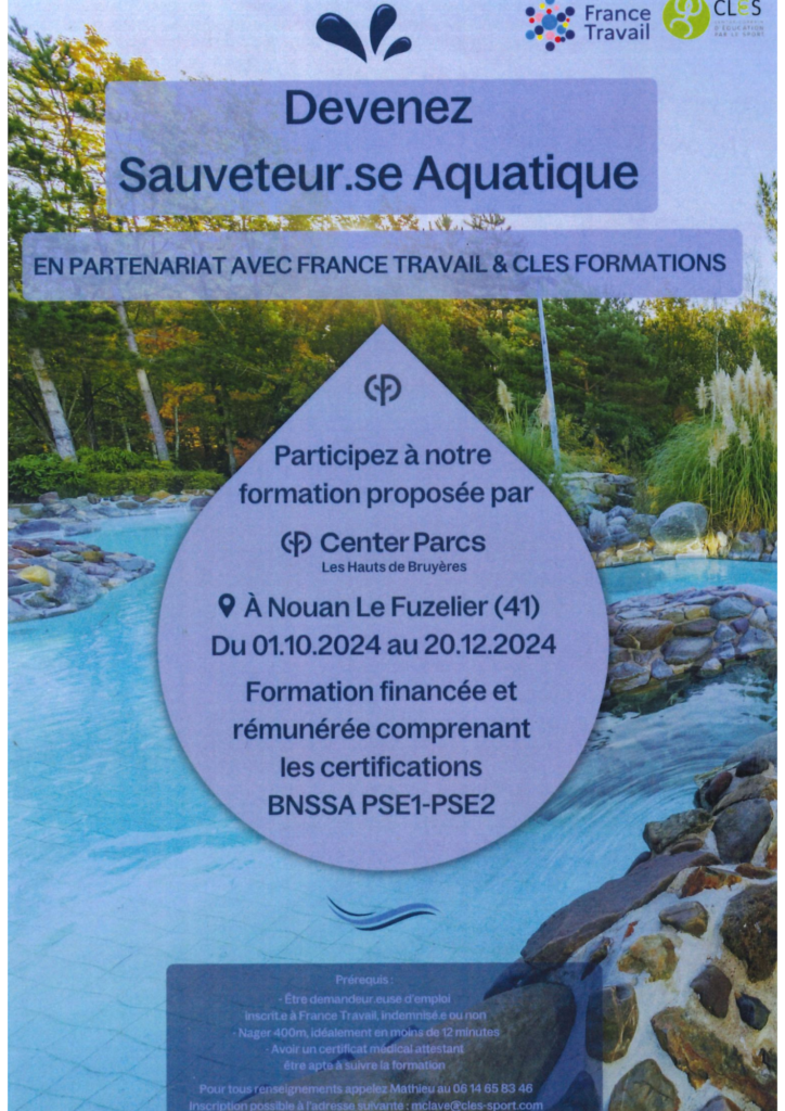 Affiche devenez sauveteur aquatique center parcs